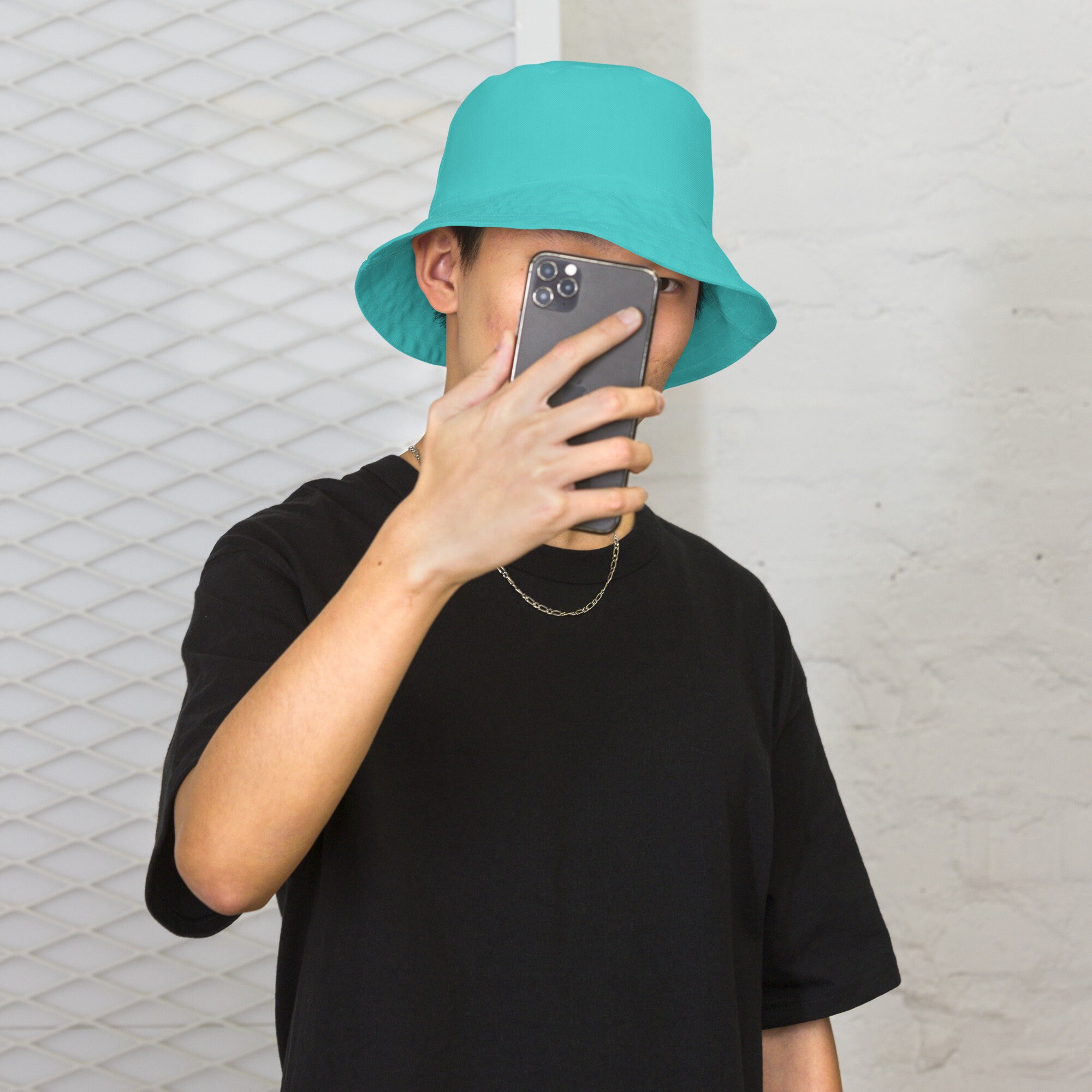 Solid Teal Turquoise Reversible Bucket Hat, Summer Fashion