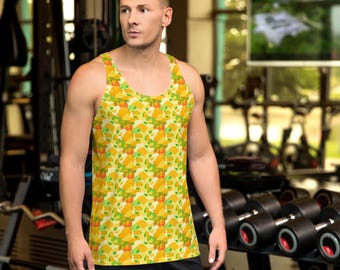 Plaid Mangos Fruit Printed Mens Tank Top, Mango Lovers, Gym Yoga Workout Fitness Tank Top, Vegan Bodybuilding Tank, Gym Gifts for Him