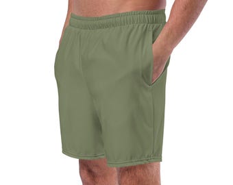 Solid Dark Green Print Swim Trunks, Mens Swimwear, Jewel Green Swim Briefs Men, Mens Shorts Activewear, Bathing Suit Surfing Shorts, Gift