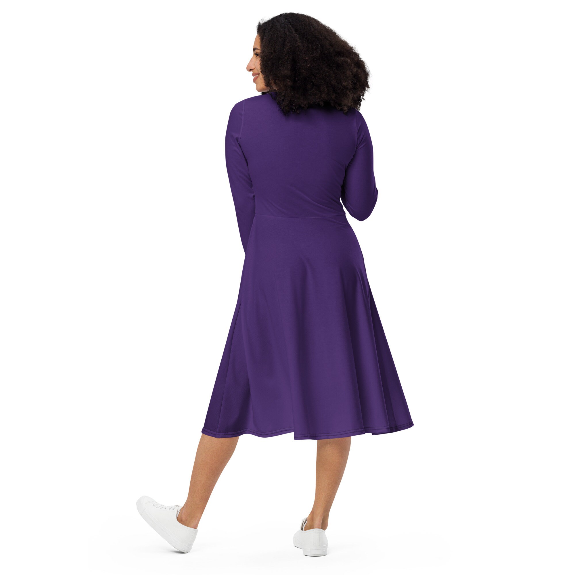Solid Purple Midi Dress Women, Full Sleeves Evening Party, Round Neck Party  Dress, Plain Summer Beach Dress, Casual Dress With Pockets - Etsy