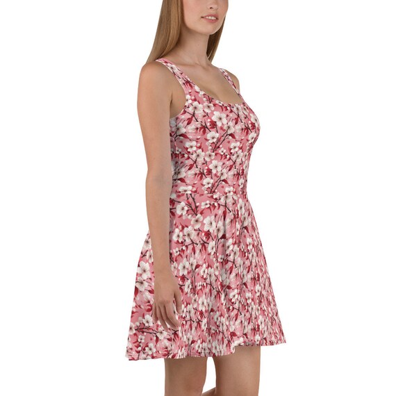 cherry blossom skater dress Cherry Blossom Skater Dress: Japanese Style Springtime Midi Dress