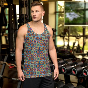 Mosaic Printed Men&#39;s Tank Top, All Over Print Unique Gym Workout Tank Top, Comfy Muscle Tank, Sleeveless Top Shirt, Gym Gifts for Him