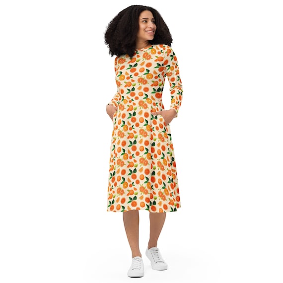 knee length dresses for ladies Orange Red Floral Slip Midi Dress – Gabi Swimwear
