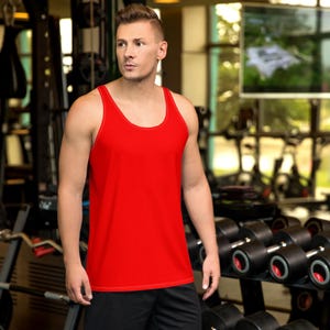 Solid Bright Red Men&#39;s Tank Top, Gym Workout Fitness Sleeveless Tank Top Shirt, Bodybuilding Training Tank, Summer Top, Boyfriend Gifts