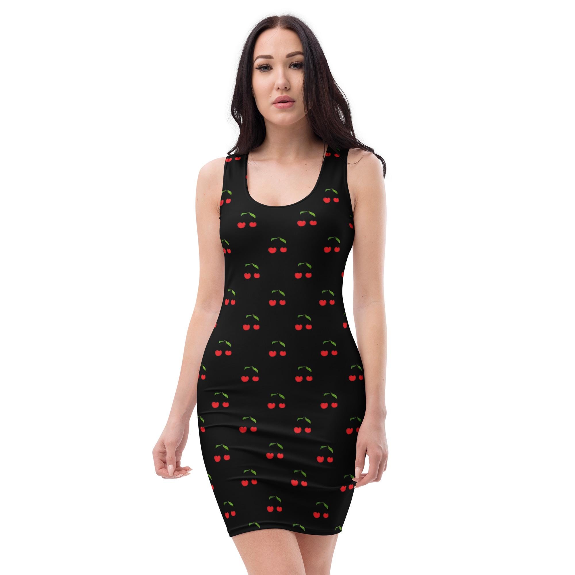 cherry print bodycon dress Cherry Print Square Neck Bodycon Mini Dress main image 0