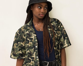 Camo Printed Unisex Button Down Shirt, All Over Print Casual Aesthetic Shirt, Camouflage Shirt, Soft Hippie Collared Shirt, Camo Lover Gifts