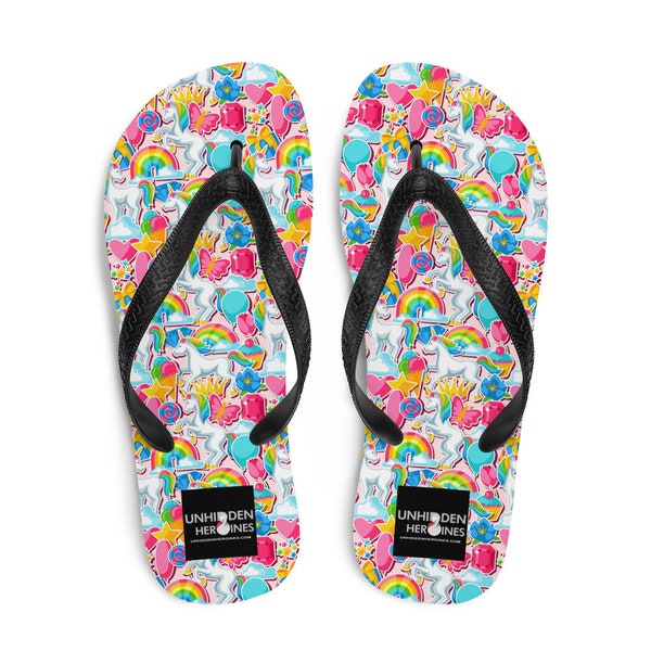 Unicorn Fairy Tale Printed Flip-Flops, Casual Colorful Summer Beach Flip Flops, Travel Sandals, Beach Sandals Shoe, Fantasy Gift Him Her