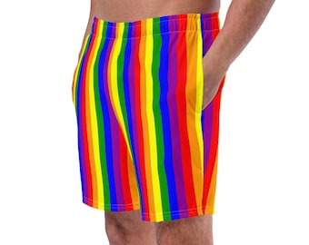 Gay Pride Men's Swim Trunks, Rainbow Striped Men's Swimwear, Swim Briefs, Bathing Suit, Men’s Shorts, Activewear, Surfing Shorts, Gay Gift