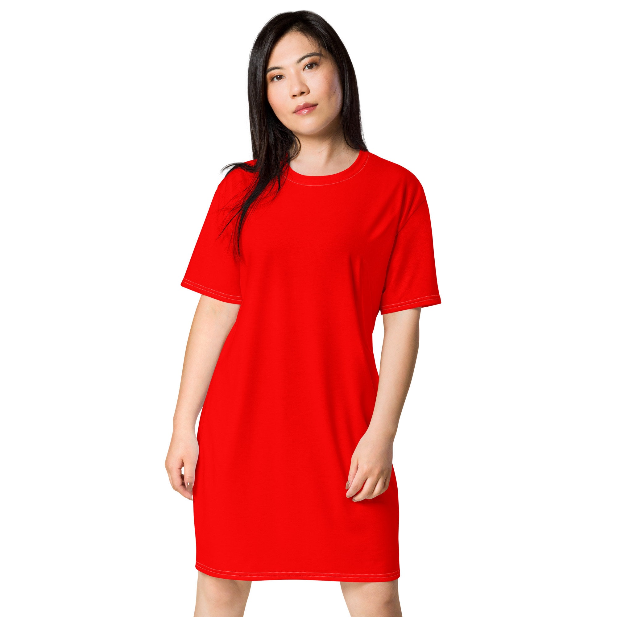 Solid Bright Red T-shirt Dress for Women, Cute Aesthetic Fashion Shirt Dress, All over Print, Loungewear, Aloha Hawaiian Beach Dress Solid Bright Red T-shirt Dress for Women, Cute Aesthetic Fashion Shirt Dress, All over Print, Loungewear, Aloha Hawaiian Beach Dress
