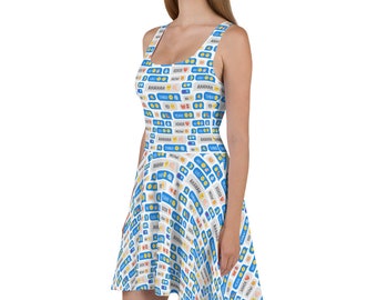 emoji skater dress Text Emojis Printed Skater Dress for Women, Patterned Dress, All Over Print Happy Face Sleeveless Dress, Unique Plus Size Summer Dress