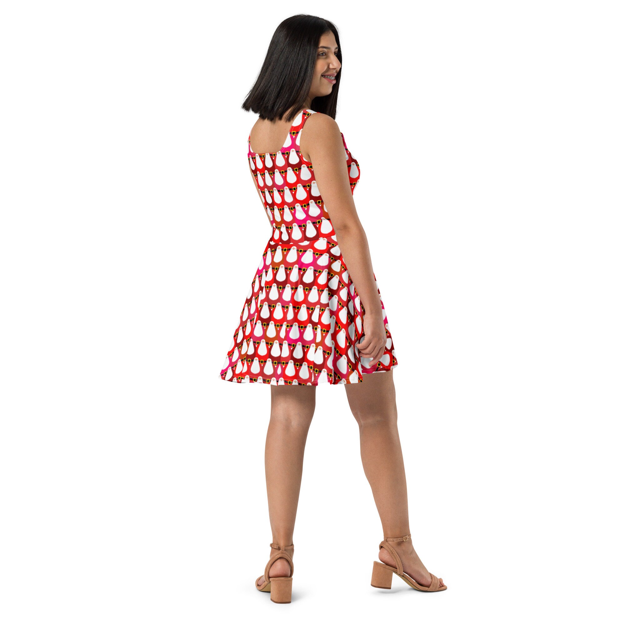 santa claus skater dress Christmas Holiday Santa Claus Printed Skater Dress Women, Festival Fashion Aesthetic Dress, Loungewear, All over Print, Fit and Flare Dress