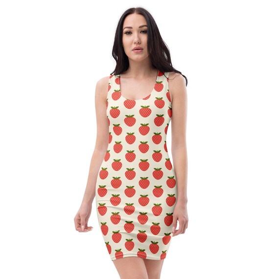 strawberry bodycon dress Strawberry Dress Women Flower Halter Sleeveless Lovely Pleating Harajuku Bodycon Dress
