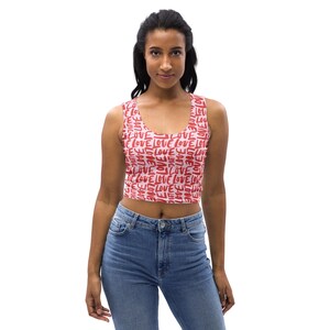 LOVE Printed Women Tank Top, Valentine’s Day Sleeveless Cropped Tank Top Shirt, Workout Fitness Athletic Top, Valentine&#39;s Day Gifts for Her