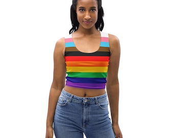 Rainbow Striped Women Tank Top, All Over Print Gym Workout Fitness