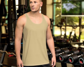 Solid Khaki Brown Men's Tank Top, Gym Workout Fitness Sleeveless Tank Top Shirt, Bodybuilding Training Tank, Summer Top, Boyfriend Gifts