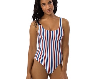 USA Flagge Vaterländischer Gedruckter Badeanzug, Einzigartiger einteiliger Badeanzug für Frauen, Bunte Bademode für Frauen, 4. Juli Geschenke für Sie