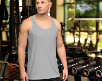 Solid Stone Gray Men's Tank Top, Gym Workout Fitness Sleeveless Tank Top Shirt, Bodybuilding Training Tank, Summer Top, Boyfriend Gifts