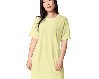 pastel yellow t shirt dress Solid Pastel Yellow T-shirt Dress for Women, Cute Aesthetic Fashion Shirt  Dress, All over Print, Loungewear, Aloha Hawaiian Beach Dress