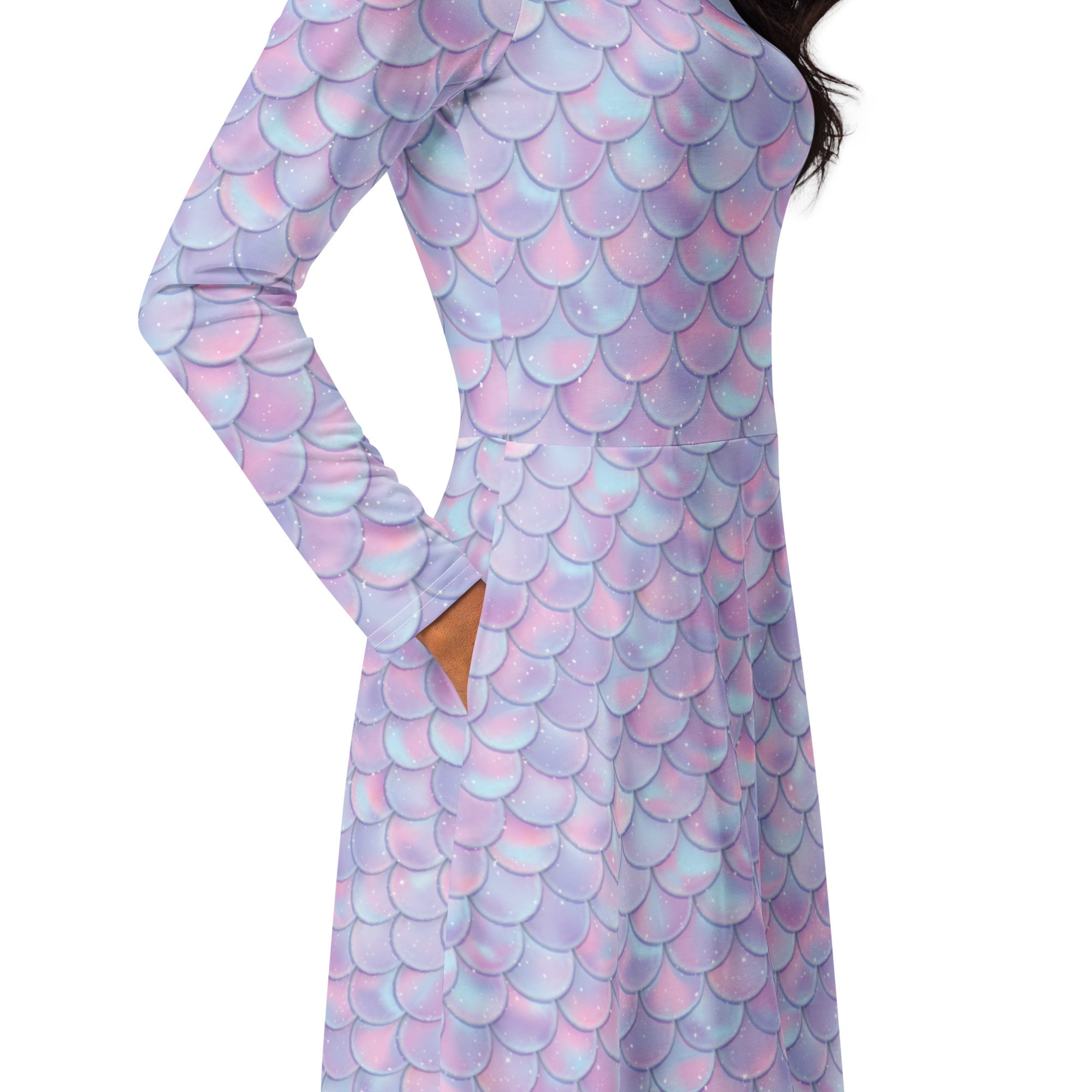 Mermaid Scales Printed Midi Dress, Evening Party Dress, Plus Size Dress,  Wedding Guest Dress, Nautical Dress, Mermaid Gifts for Her - Etsy