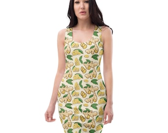 Ginger Roots Printed Bodycon Dress, Ginger Lover Gift, Western Fashion Foodie Dress, Funny Prom Evening Party Dress