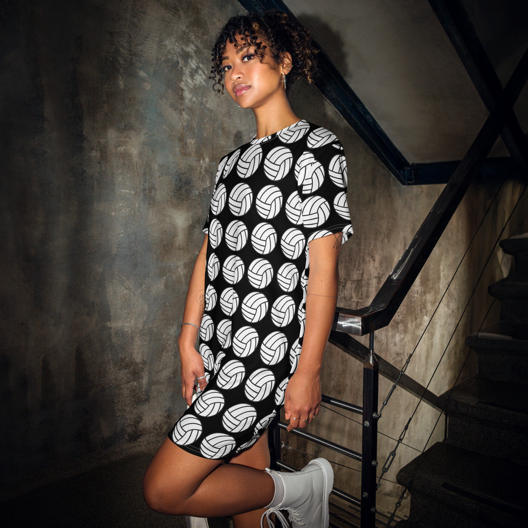 volleyball dress design Volleyballs Printed T-Shirt Dress, Sports T-Shirt Dress, AOP Streetwear Dress, Volleyball Lover Gift, Volleyball Player Summer Beach Dress