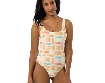 Bandaids Bandages Printed Swimsuit, Women's Unique One-Piece Swimsuit, Women's Swimwear Bathing Suit, Science Teacher Nurse Gift for Her