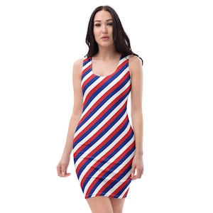 red white and blue striped bodycon dress Women's Terry Striped Halter Dress Red, White & Blue