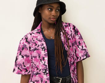 Camo Printed Unisex Button Down Shirt, All Over Print Casual Aesthetic Shirt, Camouflage Shirt, Soft Hippie Collared Shirt, Camo Lover Gifts
