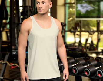 Solid  Beige Men's Tank Top, Gym Workout Fitness Sleeveless Tank Top Shirt, Tan Bodybuilding Training Tank, Summer Top, Boyfriend Gifts