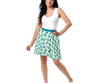 Owls Bird Printed Skater Skirt, Colorful Plus Size Skirt for Women, All Over Print Unique Animal Patterned Skirt,Comfy Stylish Fashion Skirt