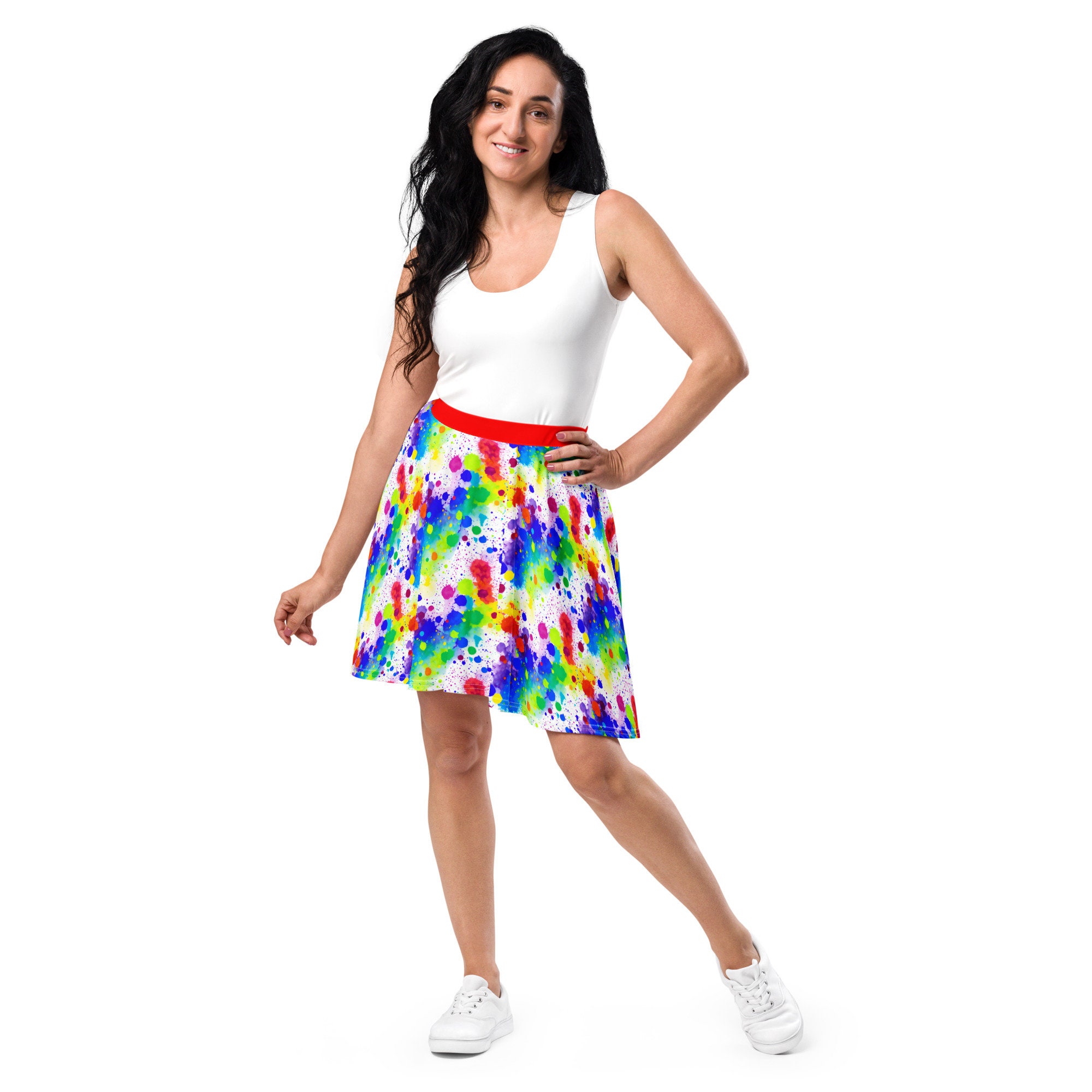 Spray Paint Graffiti Printed Skater Skirt, Colorful Plus Size