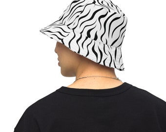 Zebra Stripes Printed Reversible Bucket Hat, Casual Summer Beach