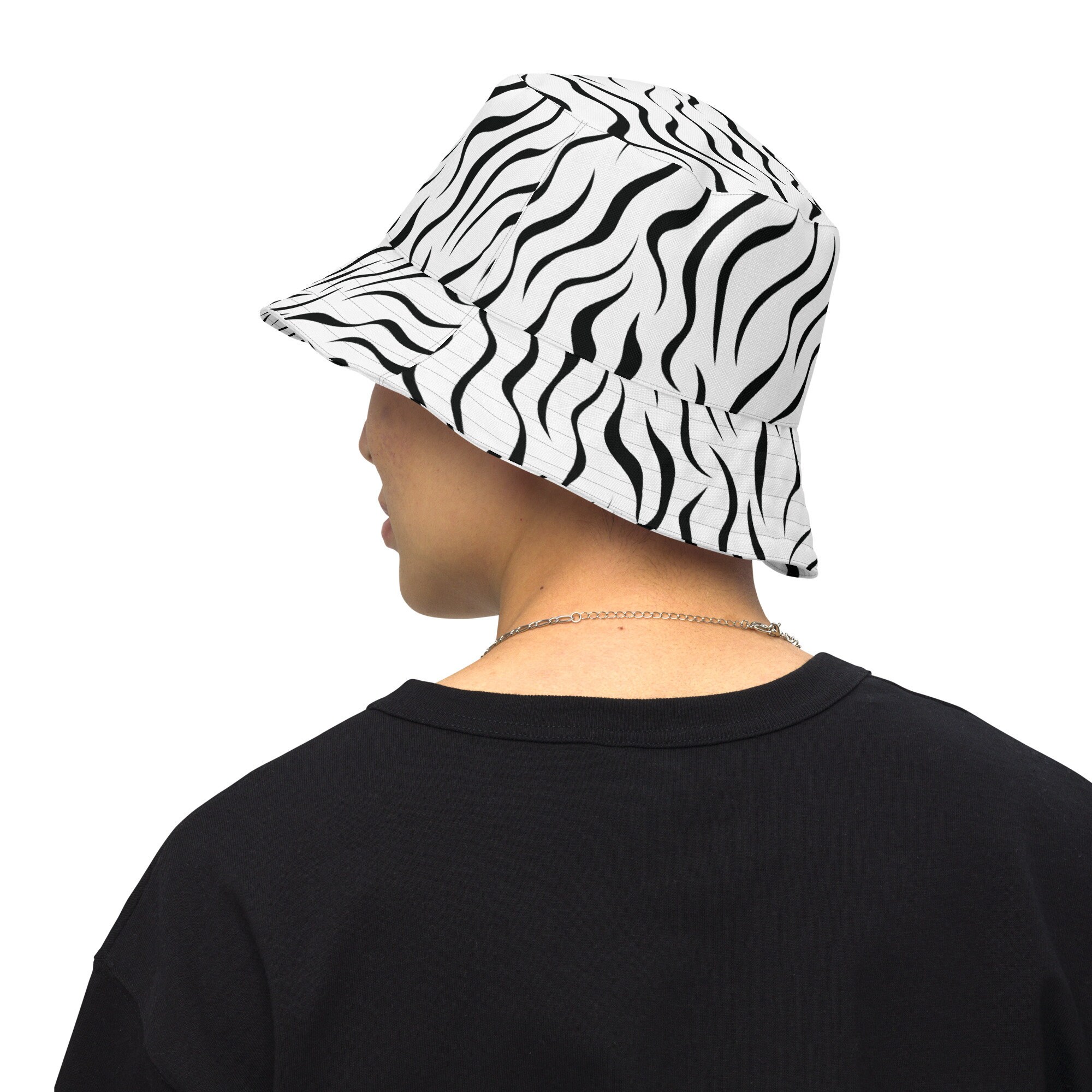 Zebra Stripes Printed Reversible Bucket Hat, Casual Summer Beach