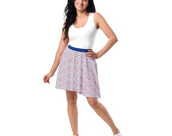 USA American Flag Skater Skirt, 4th of July Freedom Skirt, All Over Print Festival Skirt, Cute Colorful Patriotic Skirt,Veteran Gift for Her