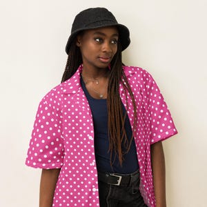 Polka Dotted Unisex Button Down Shirt, All Over Print Casual Aesthetic Shirt, Soft Colorful Dotted Shirt, Comfy Hippie Collared Shirt, Gift