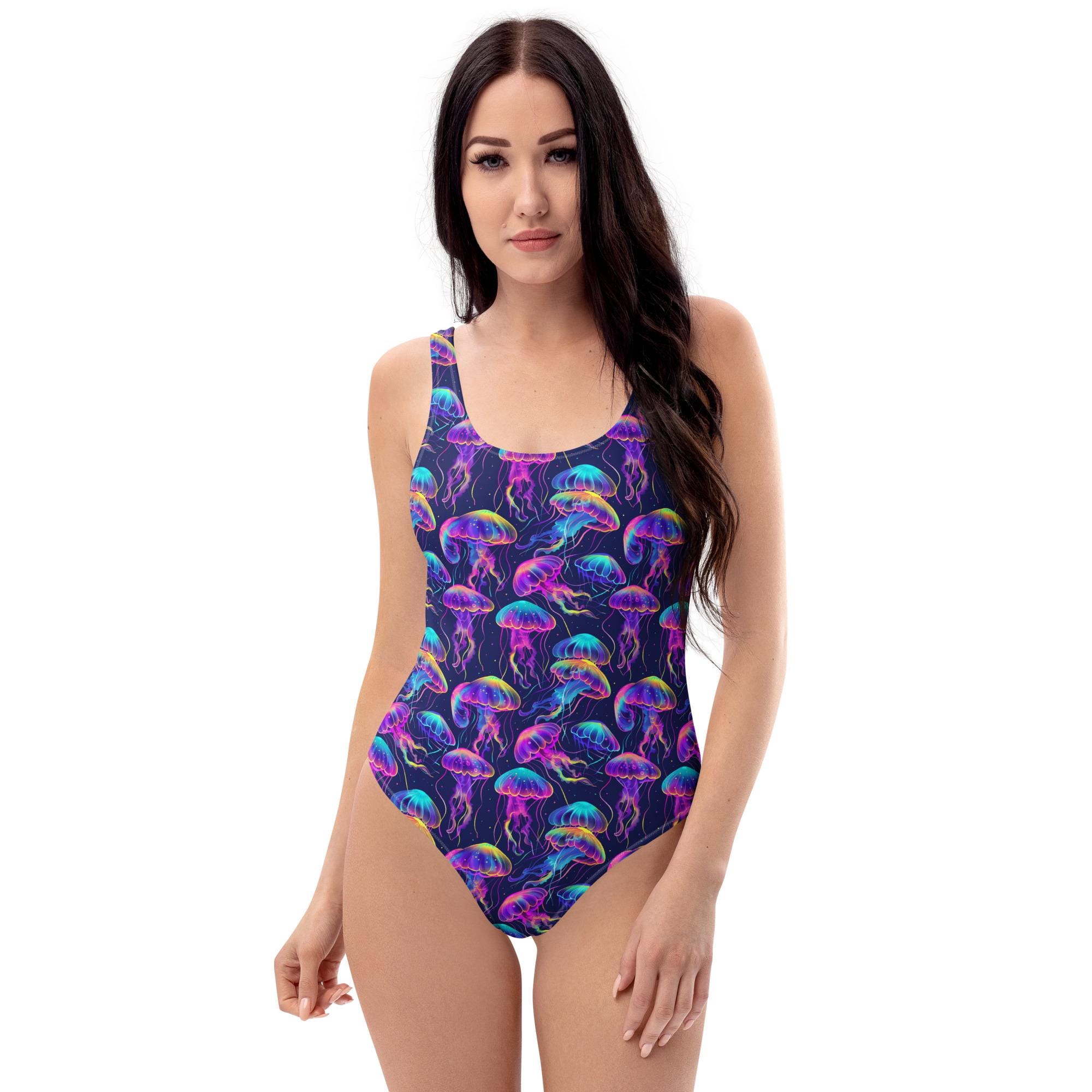 Jellyfish Printed Women's One Piece Swimsuit, Under the Sea Marine