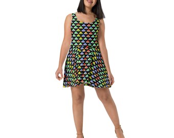 Aliens Sci-fi Skater Dress, Outer space UFO Dress, All over Print, Summer Streetwear Fashion Dress, Beach Dress Women, Aliens Lover Gifts