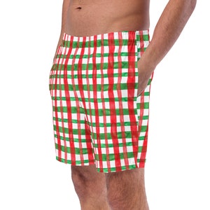 Christmas Printed Mens Swim Trunks, Beach Swimming Trunks, Resort Wear, Bathing Surfing Shorts, Holiday Shorts, Mens Christmas Gifts
