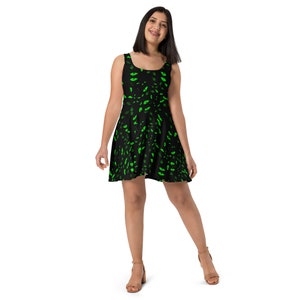 Halloween Printed Skater Dress, Creepy Cat Eyes Skater Dress, Casual AOP Beach Dress, Loungewear, Festival Dress, Halloween Gift For Her