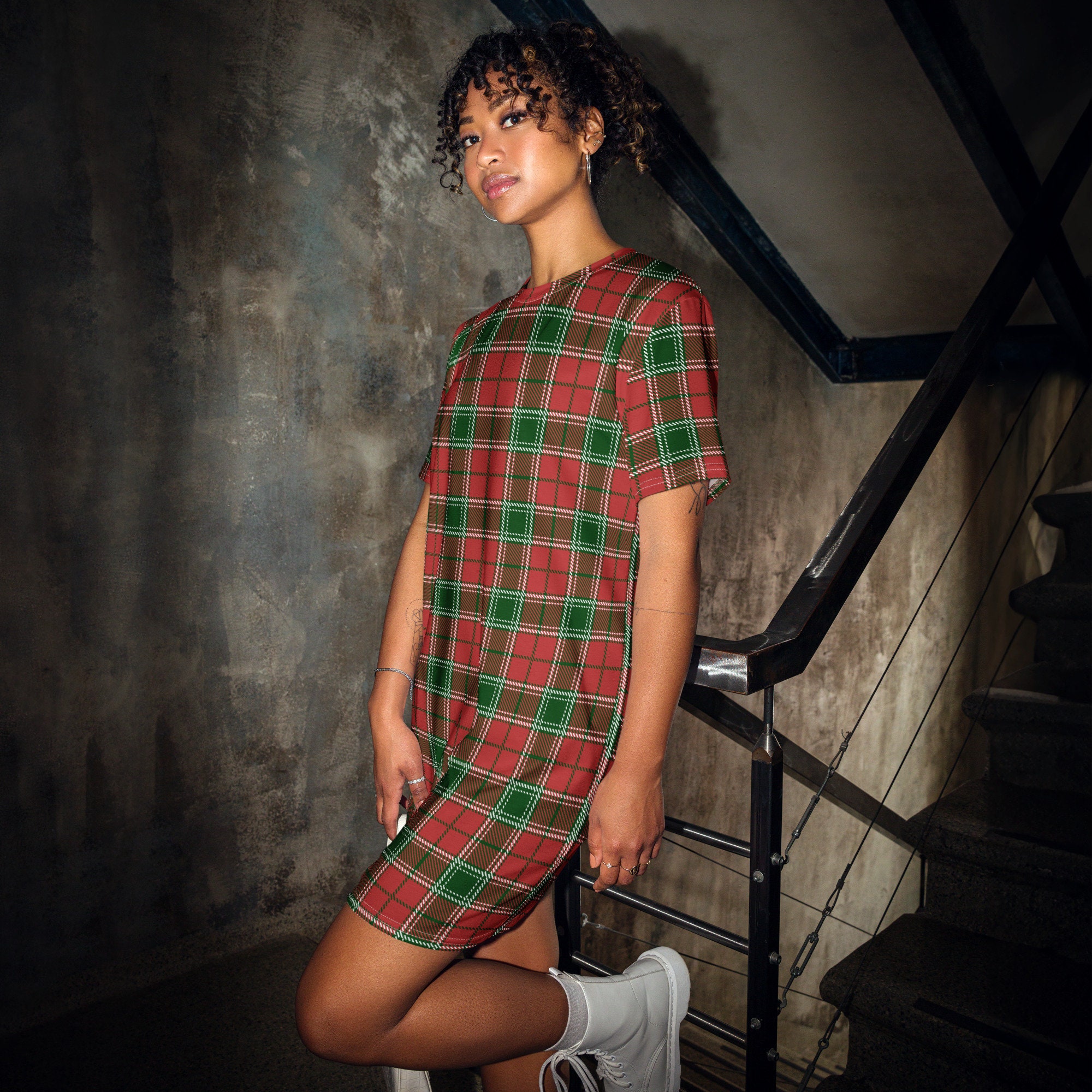 Christmas Holiday T-shirt Dress Women, Festival Fashion Aesthetic Plaid Shirt  Dress, Lounge Wear, All Over Print, Beach Wear, Loose Fit - Etsy