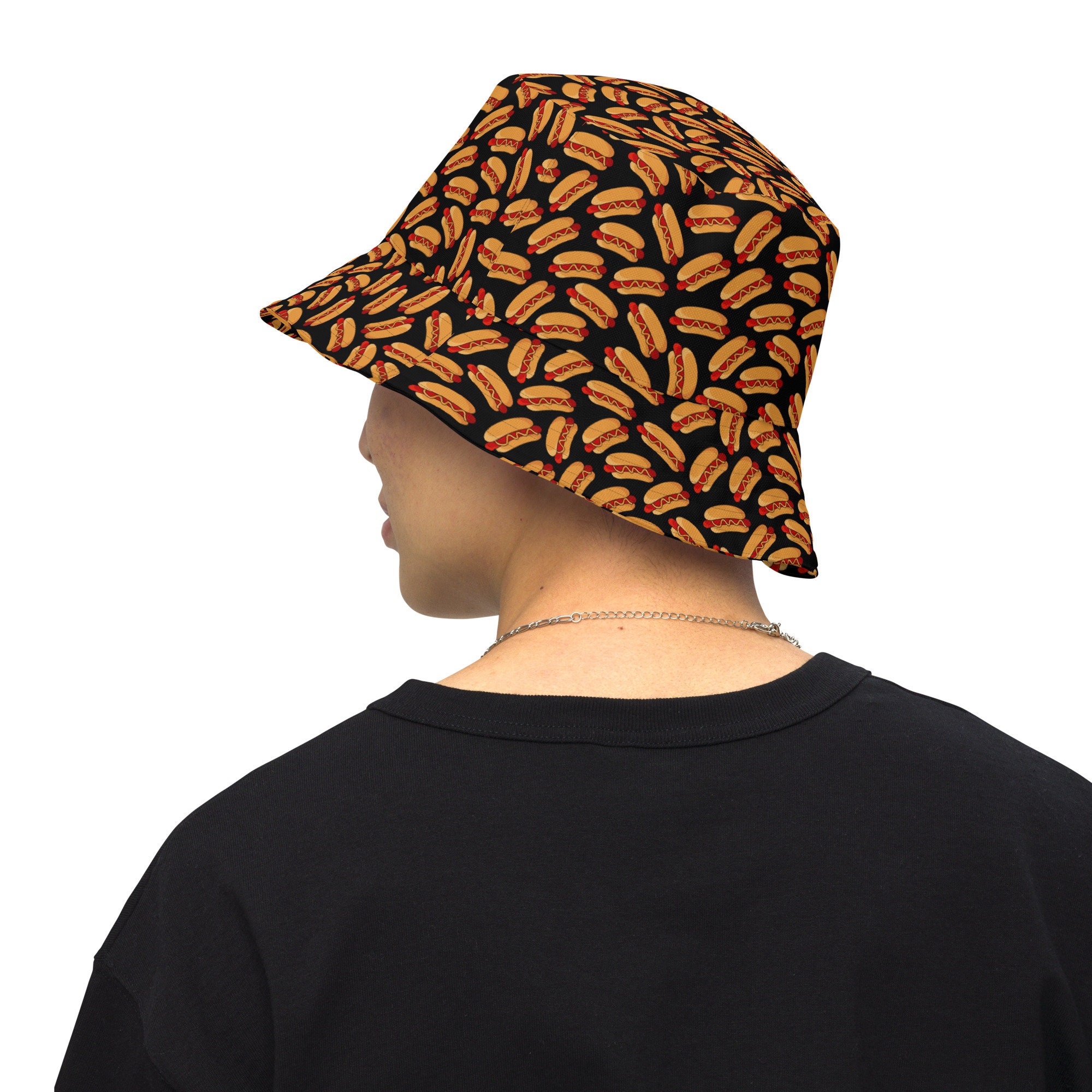 Hot Dogs Junk Food Printed Bucket Hat, All Over Print Summer Beach