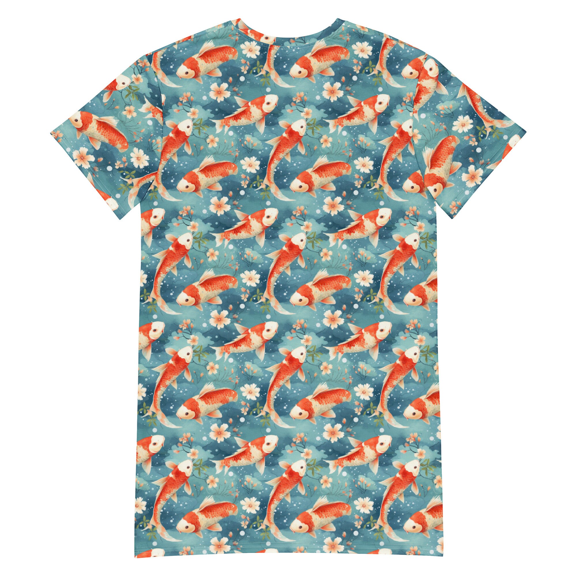 koi fish overdyed t shirt dress Koi Fish Printed T-shirt Dress, Streetwear Aesthetic Tee shirt Dress, All over print, Comfy Loungewear Dress, Loose Fit, Urban Clothing