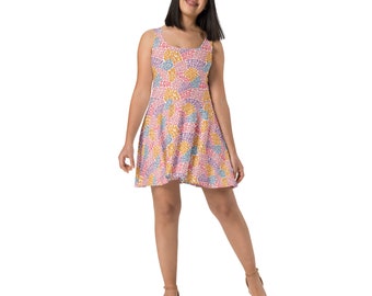 hippie skater dress Trippy Hippie Good Vibes Printed Skater Dress for Women, Unique Patterned Dress, All Over Print Sleeveless Dress, Plus Size Summer Dress