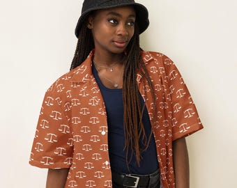 Justice Scales Printed Unisex Button Down Shirt, Designer All Over Print Law Theme Shirt, Lawyer Shirt, Law Student Shirt, Legal Theme Gift