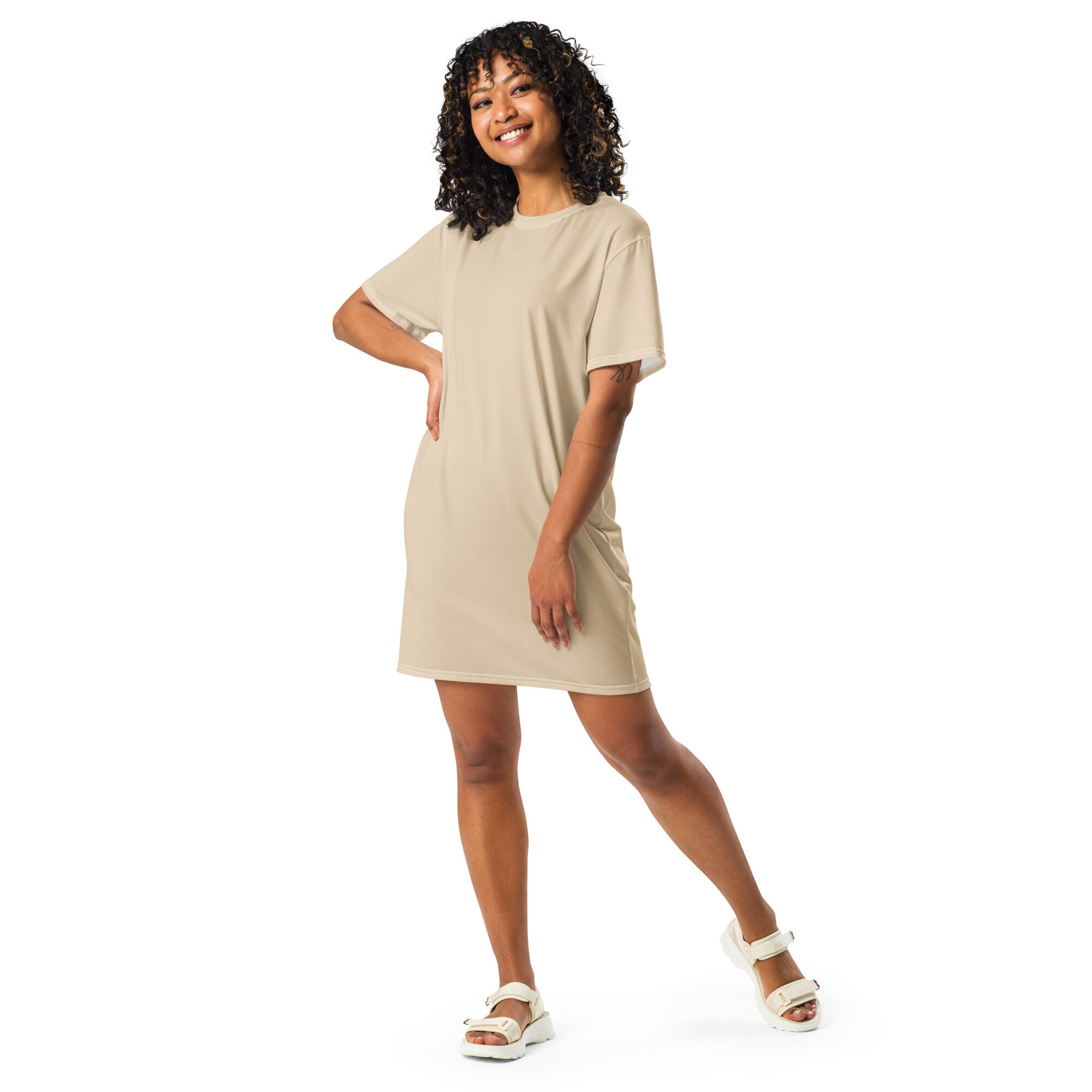 Solid Beige T-shirt Dress for Women, Cute Aesthetic Fashion Shirt Dress,  All Over Print Loungewear, Light Brown Aloha Hawaiian Beach Dress - Etsy