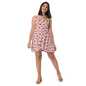 Magic Mushrooms Printed Skater Dress for Women, Psychedelic Patterned Dress, All Over Print Sleeveless Dress, Unique Plus Size Summer Dress