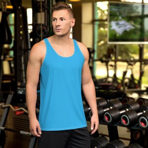 Solid Sky Blue Men&#39;s Tank Top, Gym Workout Fitness Sleeveless Tank Top Shirt, Bodybuilding Training Tank, Summer Top, Boyfriend Gifts