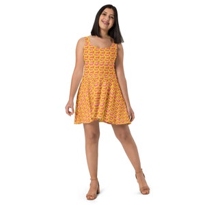 Citrus Grapefruit Printed Skater Dress for Women, Funny Food Patterned Dress, All Over Print Sleeveless Dress, Unique Plus Size Summer Dress