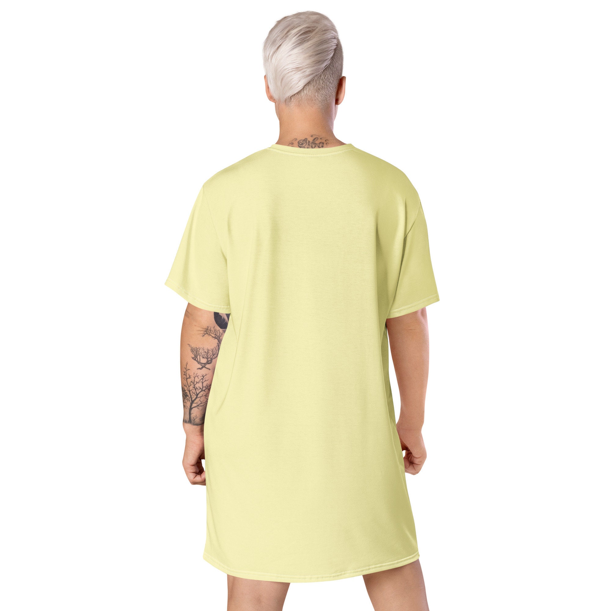 pastel yellow t shirt dress Solid Pastel Yellow T-shirt Dress for Women, Cute Aesthetic Fashion Shirt  Dress, All Over Print, Loungewear, Aloha Hawaiian Beach Dress