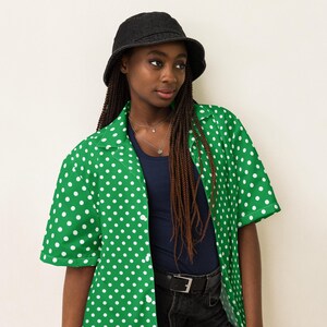 Polka Dotted Unisex Button Down Shirt, All Over Print Casual Aesthetic Shirt, Soft Colorful Dotted Shirt, Comfy Hippie Collared Shirt, Gift